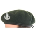 DURBAN LIGHT INFANTRY PRE BALKIE BERET WITH BADGE DATED 1977/78 SIZE 55 IN GOOD CONDITION