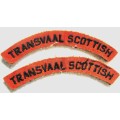 PAIR OF OLD TRANSVAAL SCOTTISH SHOULDER TITLES 125MM WIDE IN  GOOD USED COND
