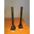 Pair of 2 striated irridescent vintage art glass vases