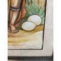 Original watercolour `Bushmen woman on food gathering exhibition`