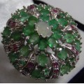 NATURAL OPAL, EMERALD, RUBY 925 STERLING SILVER RING SIZE 9,5