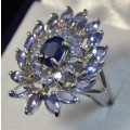 FOR BUYER heart to heart ONLY REAL TANZANITE SAPPHIRE 925 SILVER RING SIZE 7