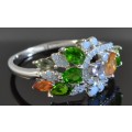 UNUSUAL DYED OPAL, & REAL CHROME DIOPSIDE, SAPPHIRE 925 SILVER RING