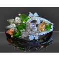 UNUSUAL DYED OPAL, & REAL CHROME DIOPSIDE, SAPPHIRE 925 SILVER RING