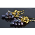 STUNNING REAL SAPPHIRE AND FRESHWATER PEARL 925 SILVER EARRINGS