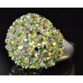 LARGE DOME SHAPE GENUINE PERIDOT &CHROME DIOPSIDE 925 SILVER RING SIZE 8