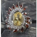 NATURAL CITRINE AND GARNET 92 SILVER RING SIZE 6,75