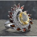 NATURAL CITRINE AND GARNET 92 SILVER RING SIZE 6,75