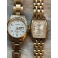 GOLD PLATED COMBO BIJOU AND TEMPO LADIES WATCHES - WORKING 100%