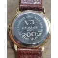 HALLMARK LADIES GOLD PLATED WATCH WITH GENUINE LEATHER STRAP