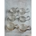 VINTAGE SET OF 6 GLASS TEA/COFFEE CUPS WITH METAL HOLDERS