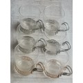 VINTAGE SET OF 6 GLASS TEA/COFFEE CUPS WITH METAL HOLDERS