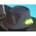 MENS BLACK FEDORA HAT WITH YELLOW FEATHER UNWORN - 2 AVAILABLE BIDDING PER HAT
