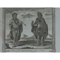 1782 Original Antique Print of Cape of Good Hope w/ Table Mountain and Khoisan Man and Woman