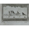 1782 Original Antique Print of Cape of Good Hope w/ Table Mountain and Khoisan Man and Woman