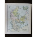 1892 Map of Denmark, Excellent condition, Original Chambers Map