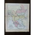 1892 Map of Turkey Greece and Romania, Excellent condition, Original Chambers Map Bulgaria