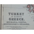 1892 Map of Turkey Greece and Romania, Excellent condition, Original Chambers Map Bulgaria