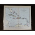1892 Map of West India Islands, Excellent condition, Original Chambers Map