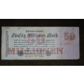 Germany - 50 Million Mark, 1923 , p98b , 8 Digit Serial Number
