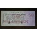 Germany - 50 Million Mark, 1923 , p98a , 7 Digit Serial Number