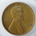 USA , 1938 Lincoln Cent, Wheat Penny , Philadelphia Mint