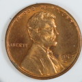 USA , 1957 D Lincoln Cent, BU Wheat Penny , Denver Mint, Uncirculated Gem Red