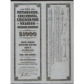 1925 Pittsburgh Cincinati Chicago and St Louis Railroad Company, $1000 Gold Bond Certificate 5287