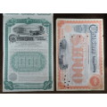 Set of 2 1885 to 1927 West Shore Railroad Company, $1000 Bond Certificate With  Coupons 2017