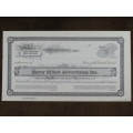 1929 Harry Elliott Advertising Inc, Stock Certificate,  Shares, Unissued