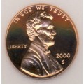 2000 Graded Proof-70, Penny, Deep Cameo Red, 1c, USA, America, Lincoln