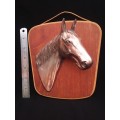 Lovely 3D Copper (plated?) horse head on wooden back