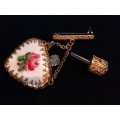 Vintage Perfume Bottle with micro tapestry and detailed engraved pin - Gorgeous piece
