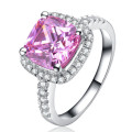 2 Carat Cushion cut Vivid Pink Cr. Diamond 925 Silver Halo Ring. Size 7/O