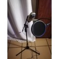 USB condenser microphone, pop filter and microphone stand