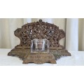 Antique Brass Inkwell and Letter Rack