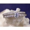 Sterling silver ring - Sparkling CUBIC ZIRCONIA 2-piece set - size 8 / Q