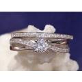 Sterling silver ring - Sparkling CUBIC ZIRCONIA 2-piece set - size 7 / O