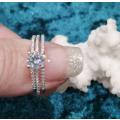 SALE ** Sterling silver ring - Sparkling CUBIC ZIRCONIA 3-piece set - size 7 / O
