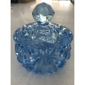 VINTAGE BLUE CRYSTAL GLASS DAIMOND CUT SAWTOOTH CANDY DISH.