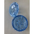 VINTAGE BLUE CRYSTAL GLASS DAIMOND CUT SAWTOOTH CANDY DISH.