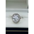 *BIG SILVER CUBIC HALO SOLITAIRE RING* R1 BIDS