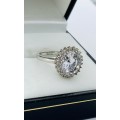 *BIG SILVER CUBIC HALO SOLITAIRE RING* R1 BIDS