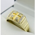 *LARGE DIAMOND MENS YELLOW GOLD RING* R1 BIDS