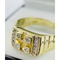 *LARGE DIAMOND MENS YELLOW GOLD RING* R1 BIDS