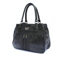 Genuine Leather Handbag - Patchwork Leather - BLACK