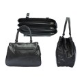 Genuine Leather Handbag - Patchwork Leather - BLACK