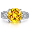 7.90 Carat Citrine Engagement Ring with Simulated Diamonds - Size 10 / U / 20mm
