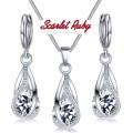 Sterling Silver S925 Floating Crystal Necklace and Earrings Jewellery Set
