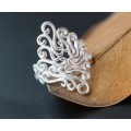 S925 Sterling Silver Filigree Swirl Ring - Size 8 | Q